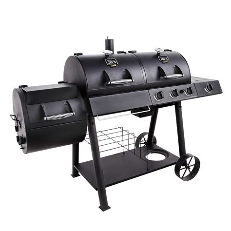 Its cooking space takes in four large porcelain-coated grates. . Oklahoma joes smoker grill combo